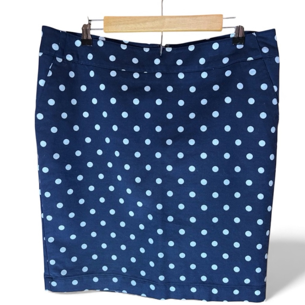 Classic Navy Skirt White Polka Dots-size 14-pencil skirt MIDI